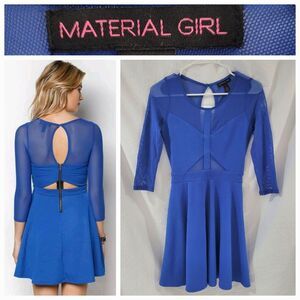 Material Girl size small blue sheer long sleeve mini party cocktail dress